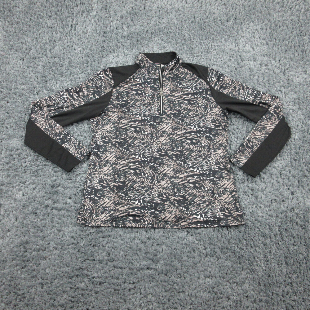Daily Sports Shirt Womens Large Black Beige Geometric Long Sleeve 1/4 Zip